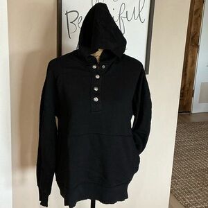 SO Men's Black Pullover Hoodie with Buttons